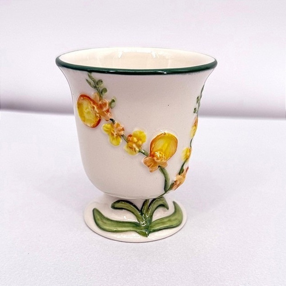 The White Barn Candle Co Votive Holder Raised Floral Ceramic Cottage Decor